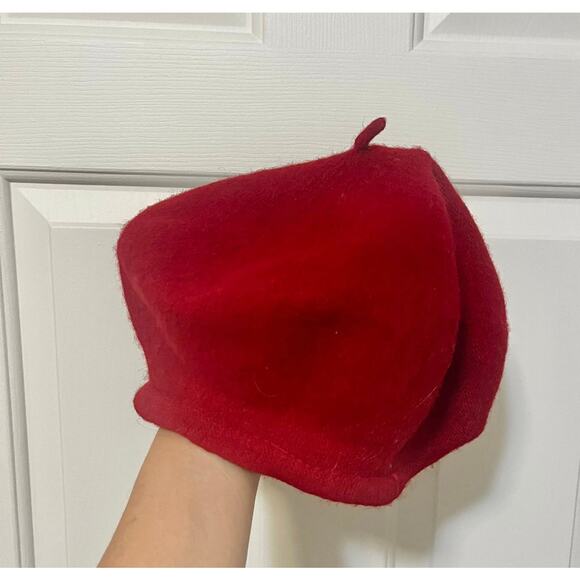 by Anthropologie Deep Red Wool Beret one size French Flair Chic - Picture 1 of 5
